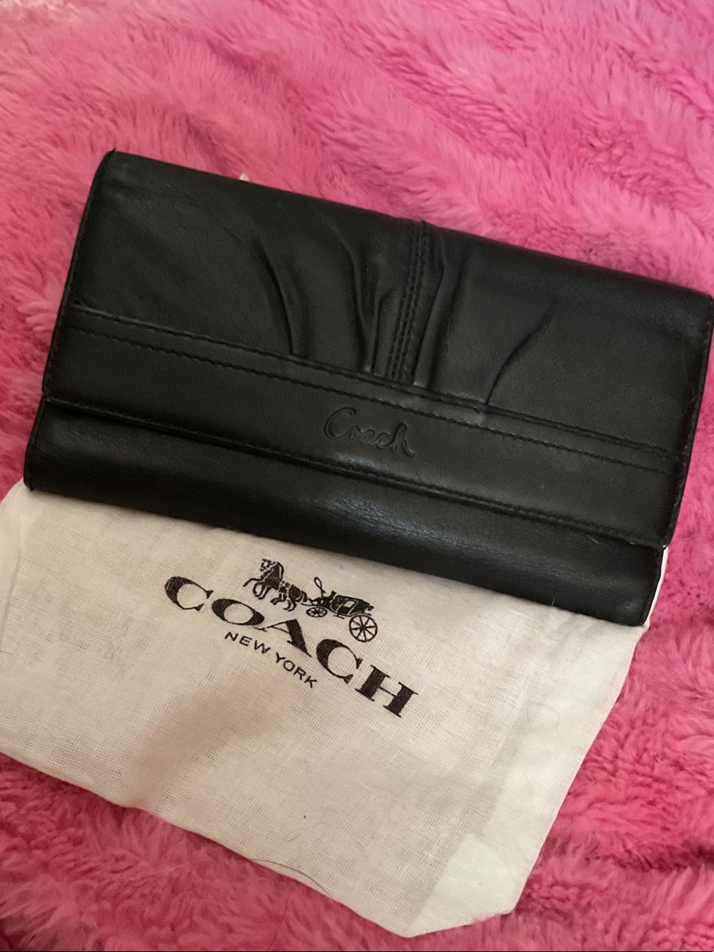 Coach Black Leather Continental Wallet with Classic Embossed Logo